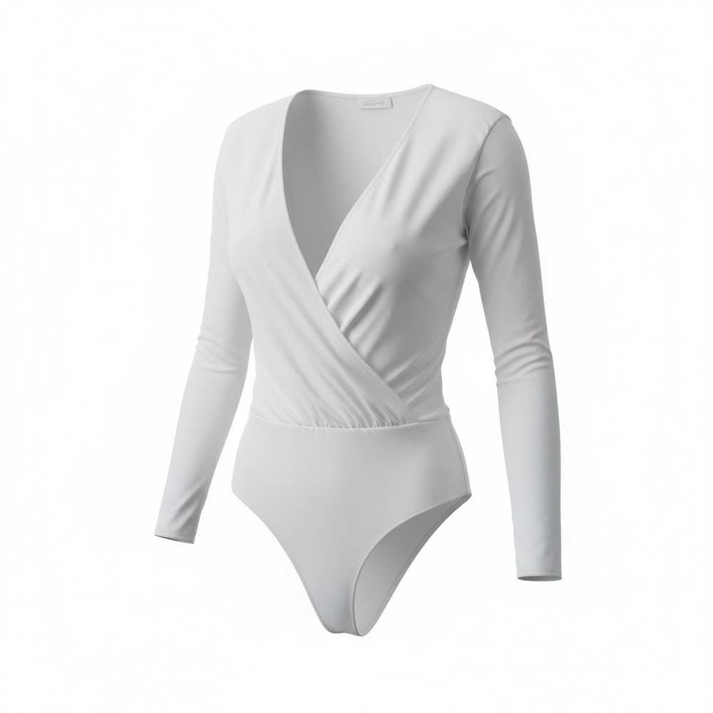 New White Cotton T-Shirt Material Long Sleeve Bodysuit-NWOT